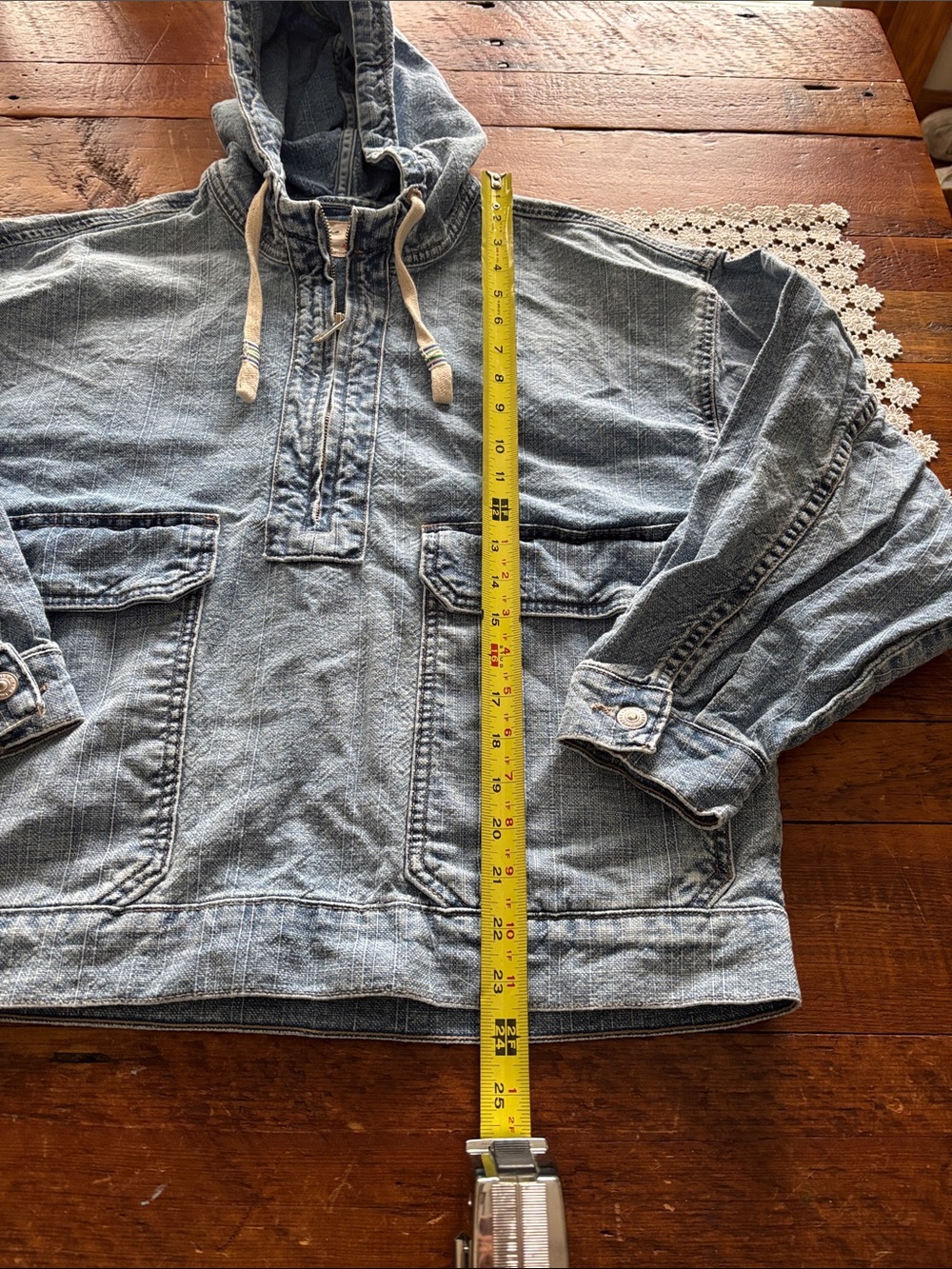 We The Free light wash denim zip hoodie Pullover. Size XS. - Picture 5 of 9